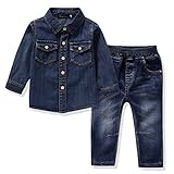 FERENYI US Kids Clothing Boys Casual Short Sleeved Plaid Shirt and Denim Jeans Sets Blue 2 4T(110)