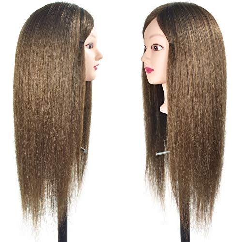 ErSiMan Female Cosmetology Mannequin Head with 100% Human Hair 20" Manikin Head for Brading Hair Hairdressing Training Head Doll Head with Clamp