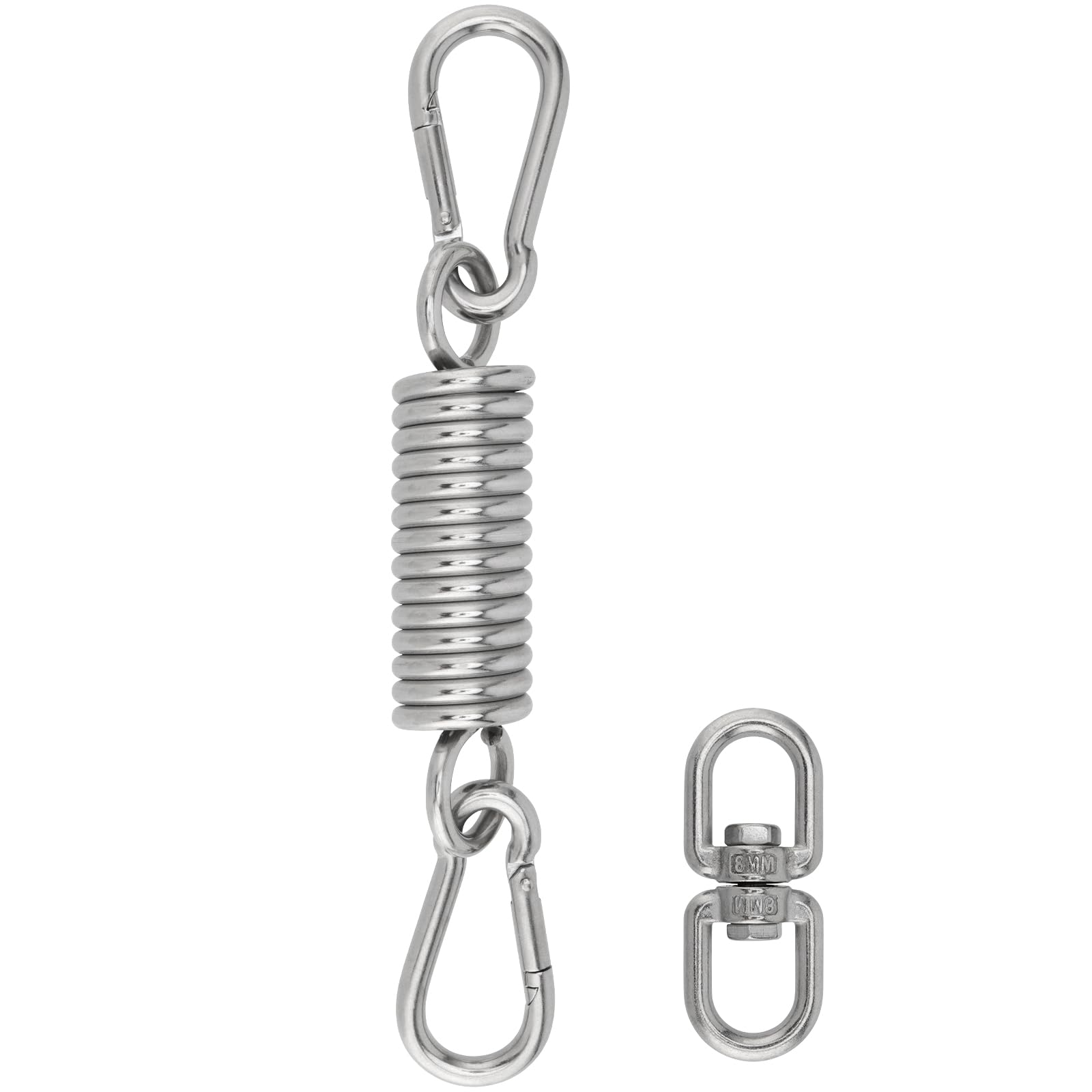 PUCSIQ Swing Spring Steel Spring, Load Capacity up to 250 kg with 2 Carabiner Hooks, Hanging Spring, 360° Rotating Ring, Stainless Steel 304 Ceiling Hook, Swing Spring for Hammock Hanging Lounger,