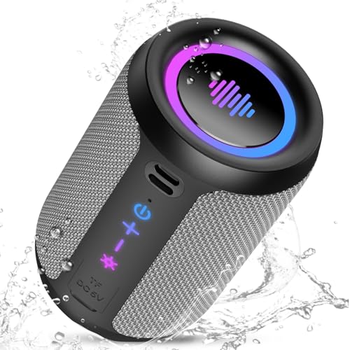 Bluetooth Speaker Wireless with Stereo Sound & Mic for Calls, Bluetooth 5.4 Portable Speaker with 12H Playtime, 6 RGB Lights & TWS Pairing, IPX7 Waterproof Outdoor Speaker for Home, Hiking, Party