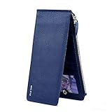 MEKU Women's Slim Genuine Leather Bifold Wallet Zipper Purse Credit Card Organizer Phone Holder Blue Xmas Gifts