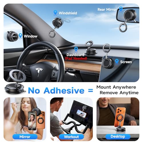 Moeila NeverFall Car Phone Mount for MagSafe, 89lbs Vacuum Suction, Strong Magnetic Dashboard & Windshield Mount, 360° Adjustable Phone Holder for iPhone & All Phones, Carbon Fiber