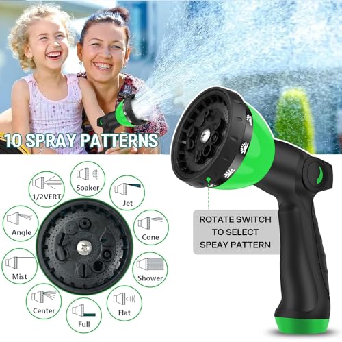 Expandable Garden Hose 100FT-Expanding Water Hose with Thumb-Controlled 10 Spray Nozzles&3750D Outer Fabric, Durable Collapsible Latex Core, Ultra Lightweight & Flexible