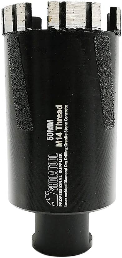 SHDIATOOL Diamond Drill Core Bit Diameter 50mm Laser Welded M14 Thread for Dry Drilling Hard Granite Marble