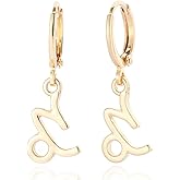 TGOLM 14k Gold Plated Zodiac Sign Drop Hoop Earrings for Women Birthday Gift
