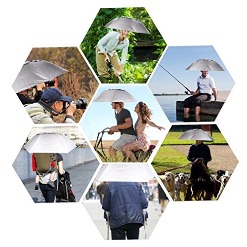 Hand Free Hat Elastic Fishing Gardening Folding Umbrella Hat Headwear-KINGSOO (Blue)