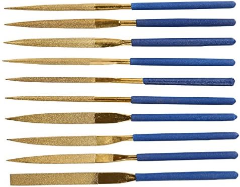 Titanium-Coated Diamond Needle File Set 5x180mm Grit-200 for Metal Glass Ceramic Jewelry Carving(Pack of 10)