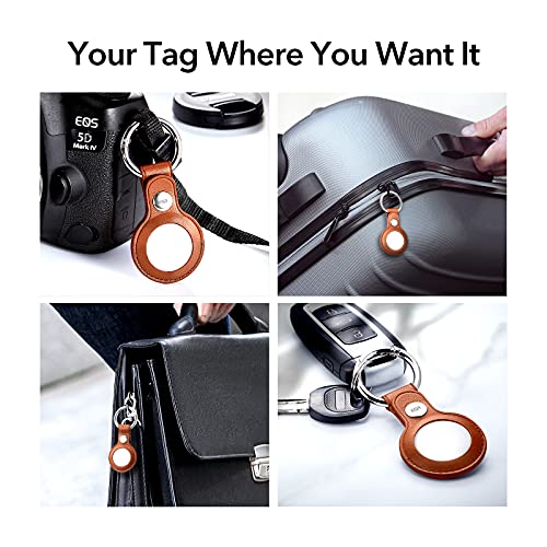 ESR Tag Keychain, Leather Case Compatible with AirTag (2021), 2 Pack, Genuine Leather Tag Holder, Portable Protective Cover, Keeps Signal Strong, Black/Brown