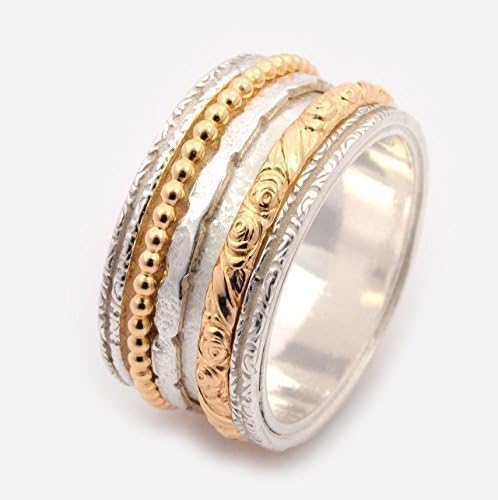 Silver and gold Mixed spinner wedding ring for women size 6 to 9