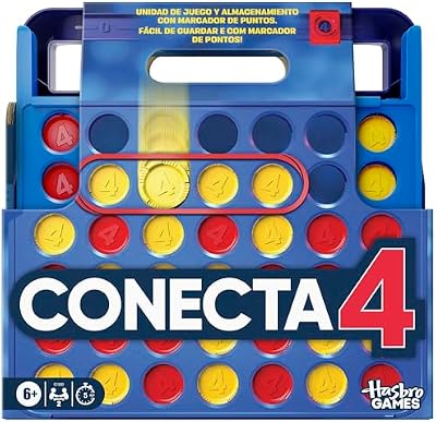 Jogos Oficiais da Hasbro, Jogo Connect 4, Caixa All-in-One, Marcador de Pontos, Jogos para Crianças, 6+ - Versão Espanhol-Portuguesa