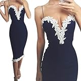 Mosunx Slim Womens Sexy Bodycon V Neck Floral Lace Evening Party Ladies Long Dress