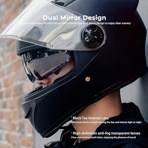 Beauenty Full Face Motorcycle Helmet,Helmets for Adults Motorcycle, for Men & Women with Tinted and Clear, with Removable Winter Neck Scarf, Motorbike Racing Street Bike Helmets