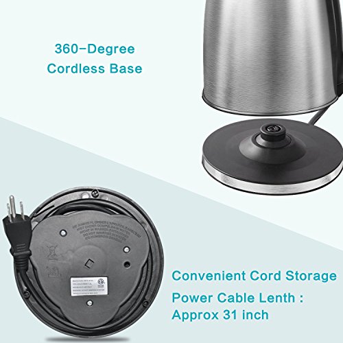 Electric Kettle Stainless Steel Hot Water Kettle 1200W, Cordless Tea Kettle 1.8 Liter, Auto Shut-off, Perfect For Brewing Teas, Coffee, Cold Brew, Espresso, and More!
