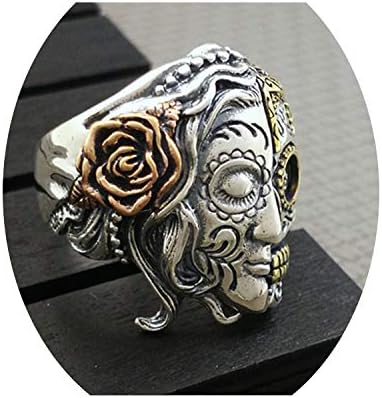 Vintage Skull Punk Hip Hop Biker Rings Men's Punk Style Flower Skull Biker Ring Fashion Skeleton Stone Male Jewelry,11,Sapphire