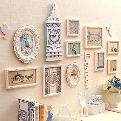 ZGP Home@Wall photo frame Living Room Dining Room Bedroom Photo Frame Combination European Style Wall Clock Photo Wall Rectangular Solid Wood Creative Watch Wall (Color : A)