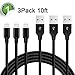 ONSON iPhone Cable,3Pack 10FT Extra Long Nylon Braided Cord Lightning Cable Certified to USB Charging Charger for iPhone 7/7 Plus/6S/6S Plus,SE/5S/5,iPad,iPod Nano 7 - Black