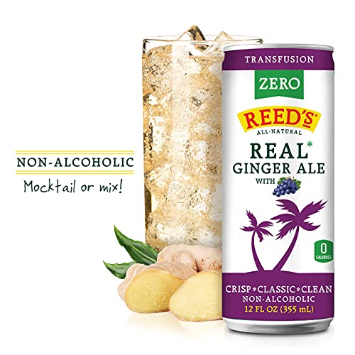 Reed's Zero Sugar Transfusion, Real Ginger Ale with a Hint of Grape, 4 Pack, 12 oz Slim Can