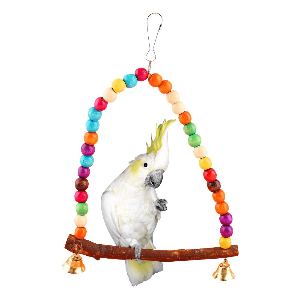 HEEPDD Bird Swing, Colorful Beads Parrot Hammock Perch Toy with Bells Cage Accessories for Medium Small Parrots Cage Accessories for Medium Small Parrots Finch