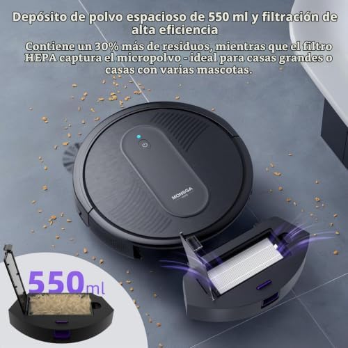 Robot Aspirador,Robot Aspirador y Fregasuelos 4000Pa Presión de Succión, Autonomía 140 Minutos, Sensores Anticaídas y Cepillo Multifunción, TotalSurface, App Control