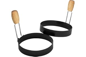 COTEY 3.5" Egg Rings Set of 2 with Wooden Handle, Large Ring for Frying Eggs, Round Mold for English Muffins - Griddle Cooking Shaper for Breakfast