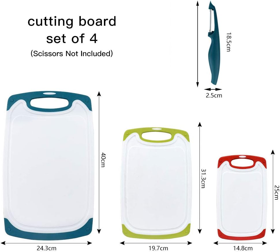 SKERITO Chopping Board Set, BPA Free Plastic Kitchen Cutting Boards with Non-Slip Feet and Deep Drip Juice Groove - Image 3