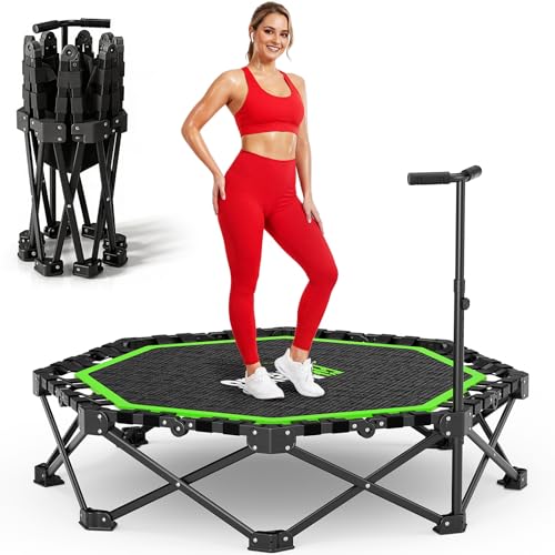 48" Foldable Mini Trampoline, 550lb Capacity Rebounder with Adjustable T-Bar for Adults,