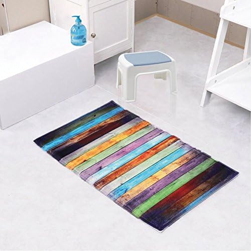 Tyhome Vintage Nautical Anchor Flannel Microfiber Bathroom Shower Accent Rug - Turquoise and Brown Non-slip Soft Absorbent Bathroom Carpet Kitchen Floor Mat 20"W x 31"L-Wood Grain