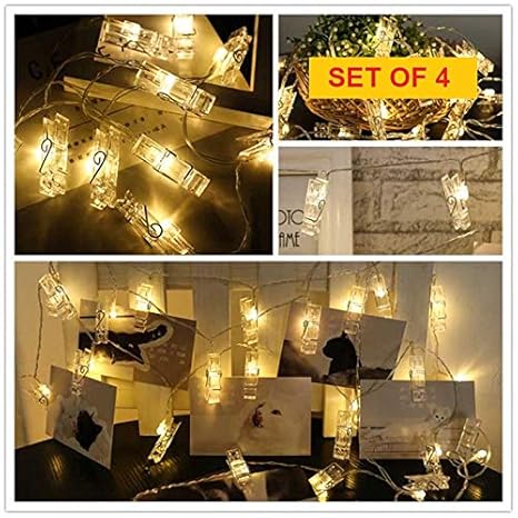 Collectible India Battery Powered 20 LED Photo Clip String Lights for Indoor Outdoor Decoration (Warm White) - Set of 3