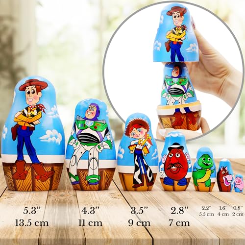 AEVVV Toy Story Wooden Nesting Dolls Sets 7 Pcs - Russian Matryoshka Cartoon Themed