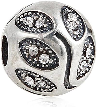 Choruslove Sparkling Crystal Leaves Clip Lock Charm 925 Sterling Silver Round Bead for European Compatible Bracelet