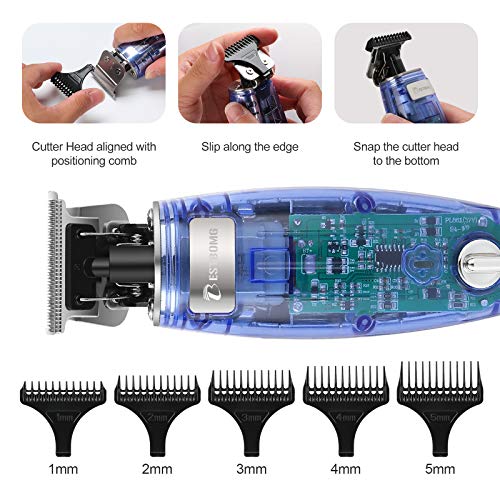 BESTBOMG T-Outliner Hair Trimmer for Men Professional Cordless mens Hair Clipper Haircutting Kit Machine with 4 Guide Combs,Rechargeable 2000mAh Li-Battery