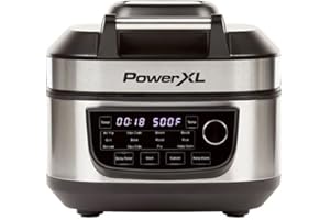 PowerXL Grill Air Fryer Combo 6 QT 12-in-1 Indoor Slow Cooker, Roast, Bake, 1550-Watts, Stainless Steel Finish (Standard)