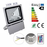 GEROWA Flood Light 100W Waterproof RGB LED Flood Light Memory Function 16 Colors and 4 Modes Switchable for Outdoor, Advertising, Garden, LED Floodlight, Wall Washer Light, Home, Scenic Spot, Hotel