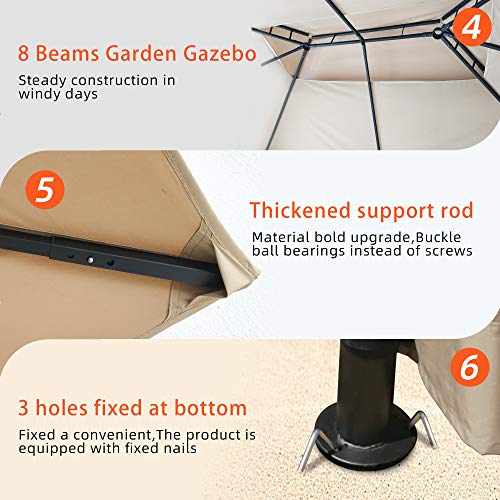 DikaSun 10'x13' Gazebos for Patios Dual Roof Gazebo with Curtains