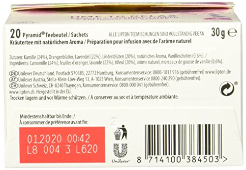 Lipton Kräutertee (für echte Teegenießer Time to Relax aus nachhaltigem Anbau Pyramidenbeutel) 1 x 20 Beutel – Bild 6