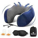 Blusmart Travel Pillow Memory Foam U- Shaped Neck Pillow for Airplanes Car Train, Super Soft & Comfortable Neck Support with Breathable Cover, Travel Kit with 3D Sleep Mask, Earplugs