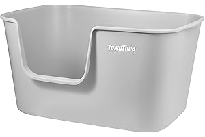 TownTime Extra Large Kitty Litter Box with High Sides, Anti-Splashing, Tool-Free Assembly, Multi Cat, Jumbo (Grey) 24.60" L x 16.92" W x 12.99" H