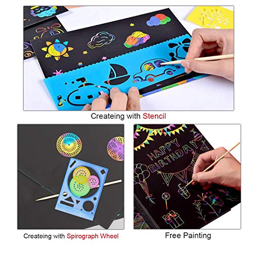 JIMO Scratch Art Sets for Kids, Paper Craft Kits Girls Rainbow Magic