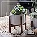 kimisty 5 inch Set of 2 Mid Century Modern Succulent Flower Pots with Wood Stands, Hidden Saucers, White Ceramic, Shelf Decor, Cactus Containers with Drainage (Plants Not Included)