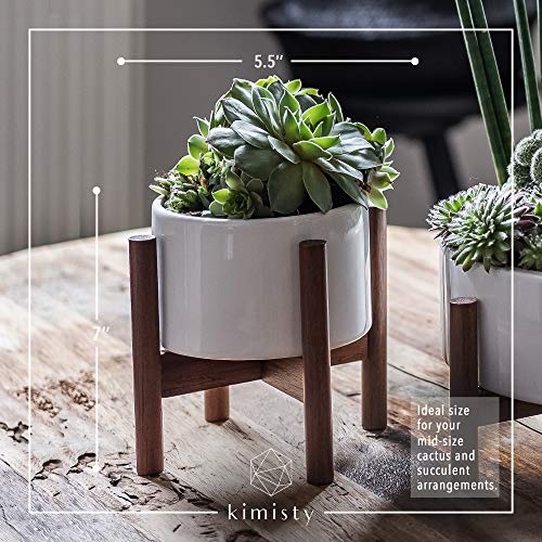 2 Pack Mid Century Modern Succulent Planter Tabletop, 5 Inch Pot with Wood Stand and Hidden