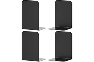 SONNLYH Black Metal Bookends, 2 Pairs Book Ends for Shelves, Book Holders for Family, Office and School, Heavy Duty Book End, 8 x 5.4 x 4 Inch