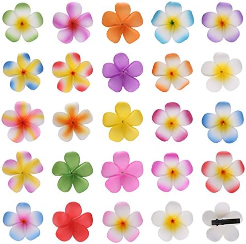 Youbami Hawaiian Plumeria Foam Flowers Hair Clips Bridal Hair Clips For Wedding Luau Party Beach Wear Poolside Wear Favor Event Decoration(Stylish Cute 6 cm, 24 colors mixed)