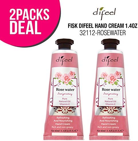(2 PACK) Difeel Hand Cream 1.4oz (ROSEWATER) for Dry Hand Aging Hand, Moisturizing