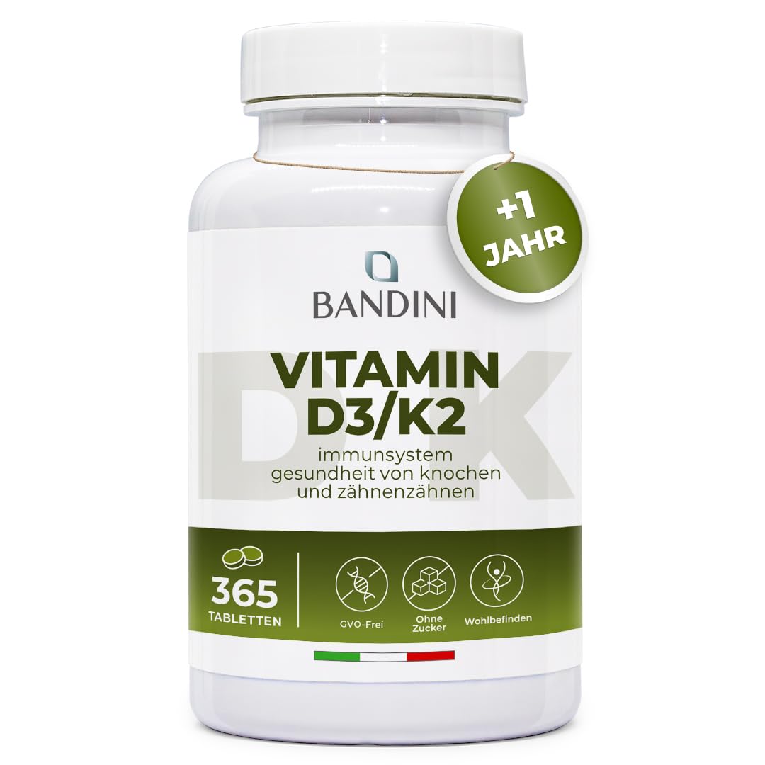Bandini® Vitamin D3 K2 | 365 TABLETTEN | Vitamin D 2000 IE + 200 mcg Vit K