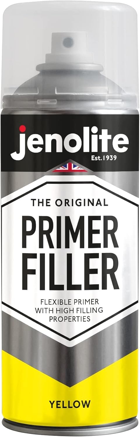 JENOLITE Primer Filler Spray Paint | YELLOW | High Fill Multi-Surface Primer Paint | Fills Small Dents & Scratches | Perfect For Car Bodywork, 3D Printer Models & More | 400ml