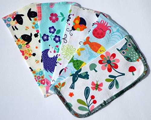 2 Ply Printed Flannel Washable. Whimsical Animal- Set Napkins 8x8 inches 5 Pack - Little Wipes (R) Flannel