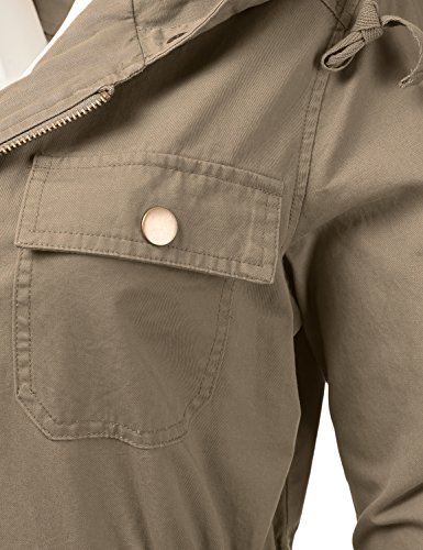 DRESSIS Women's Woven Hooded Cotton Utility Jacket With Drawstring Waist Khaki 2XL