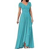 V Neck Mother of The Bride Dress Long Wedding Guests Dresses for Women Lace Appliques Chiffon Formal Evening Party Gowns