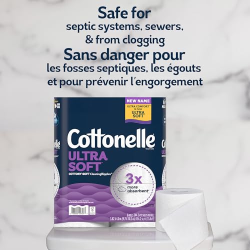 Cottonelle Toilet Paper, 32 Family Mega Rolls = 144 Regular Rolls (8 Packs of 4), Ultra Soft, Soft Bathroom Tissue, 296 Sheets per Roll, Packaging May Vary | Equals 144 Regular Rolls, 8-Pack of 4, Flushable, Plant-based, Unscented, Packaging May Vary