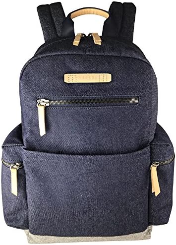 MARSUS Classic Backpack Perfect for everyday use. Water Resistant. Vintage leather. Fit 15.6" Laptop. School, Work, Travel. (Navy Blue)
